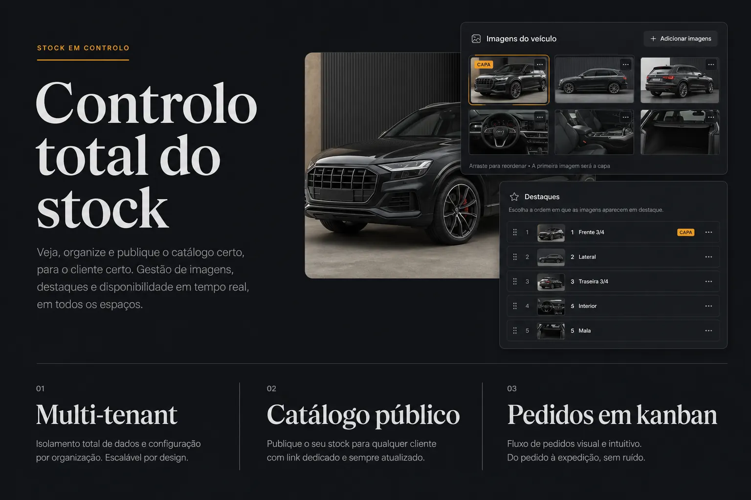 Catálogo público Drivin com viaturas e gestão de imagens